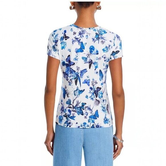 NEW L'AGENCE ressi short sleeve tee in white blue tonal butterflies Size XS - Picture 2 of 6